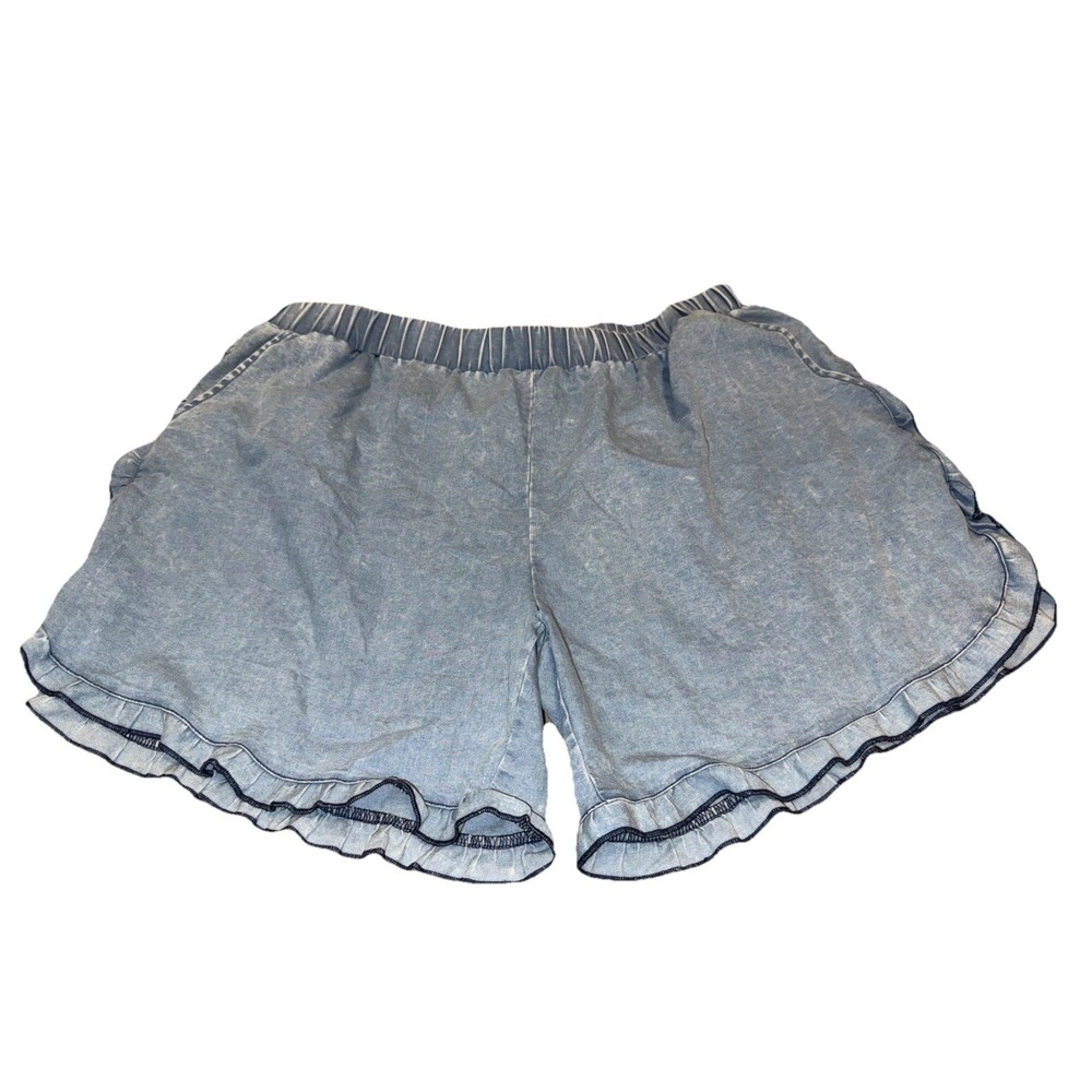 New Grace & Emma‎ Bleached Denim Shorts Ruffle Trim Sz 2X XXL Womens Pull On
